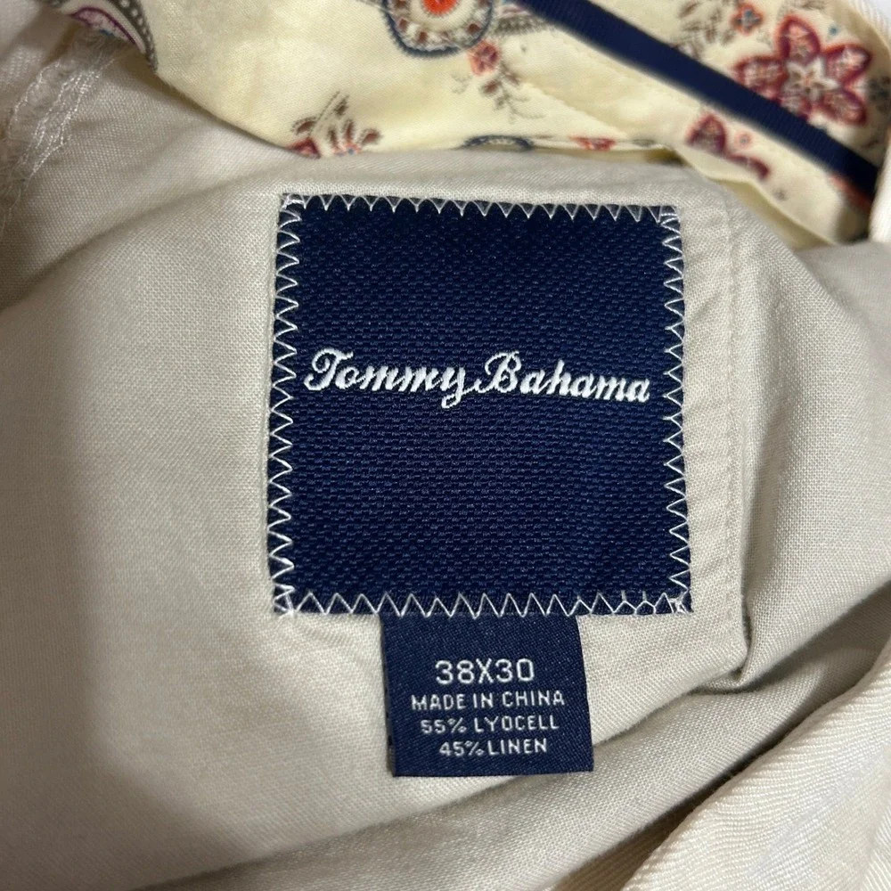 Tommy Bahama Mens Linen Lyocell Pants 38x30‎ Cream Flat Front Coastal Resort